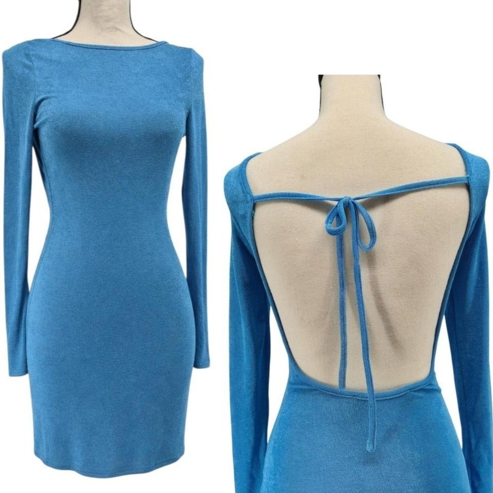 lioness Blue bodycon mini dress with‎ open back and tie detail